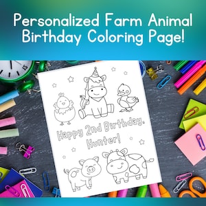 Personalized Farm Animal Coloring Page, Farm Birthday, Coloring Page Print, Coloring, Party Favor, Farm Party, Preschool Birthday