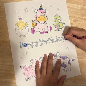 Cute Birthday Farm Animal Coloring Page, Farm Birthday, Coloring Page Print, Coloring, Party Favor, Farm Party, Preschool Birthday