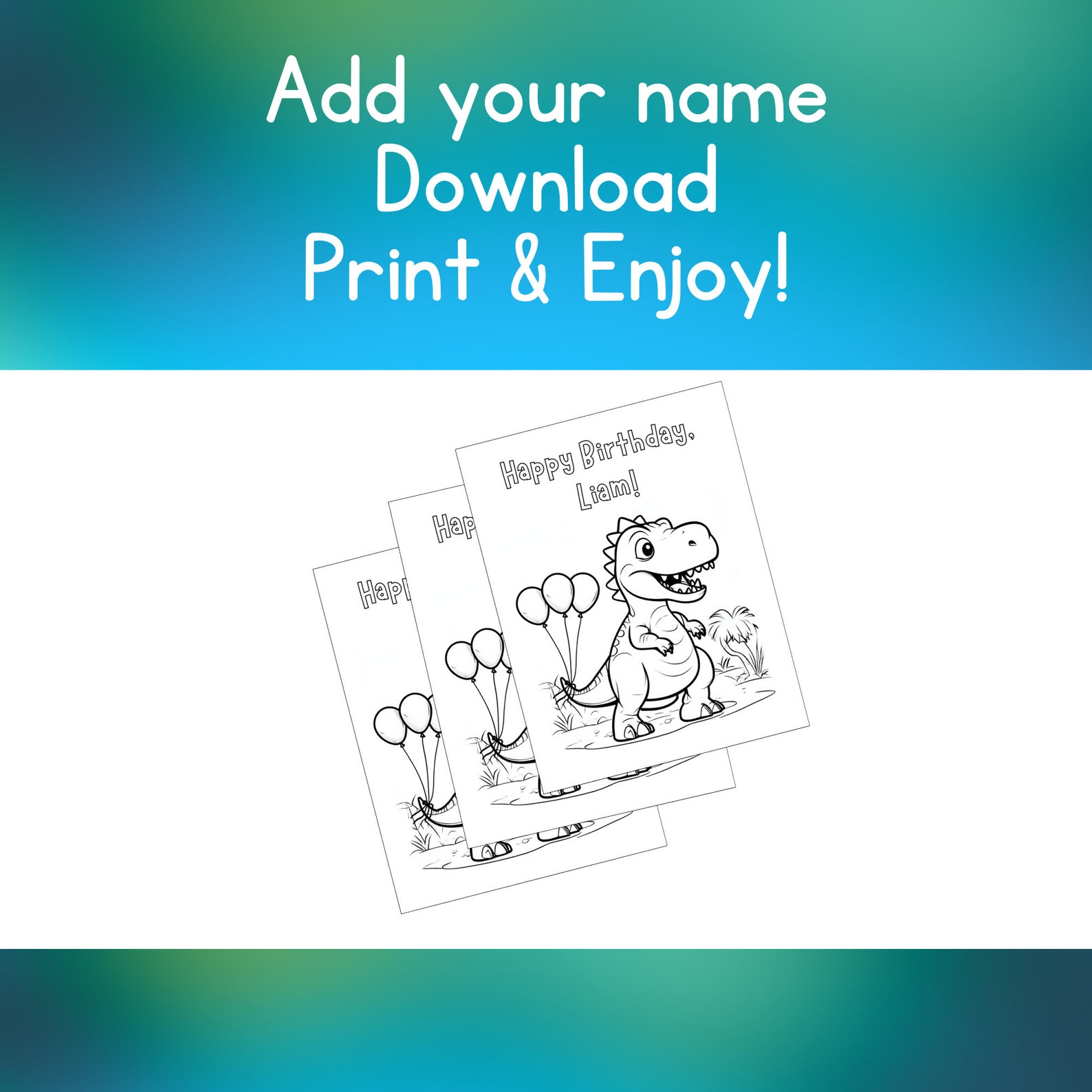 Personalized Dinosaur Coloring Page, Dino Birthday, Dino Coloring Page ...