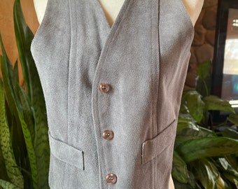 Grey womens leather button up vest