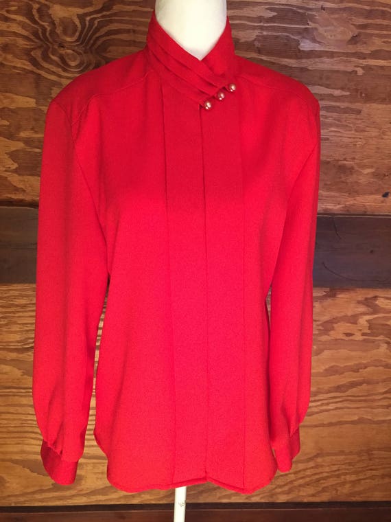 1980's Vintage Red High Button Blouse
