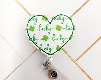 Lucky Shamrock Heart Feltie -  St Patrick's Nurse Badge Reel - INTERCHANGEABLE - Doctor Retractable ID - Xray Tech Badge Clip- Teacher Nurse