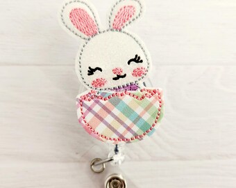 Easter Bunny in Easter Egg - Nurse Badge Reel - Xray Badge Clip - INTERCHANGEABLE - Retractable ID Holder - Pediatric Tech - Teacher Lanyard