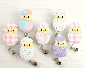 Easter Chick Feltie -  Easter Badge Reel - Egg - Medical - INTERCHANGEABLE Doctor Retractable ID Pediatric Tech Teacher Student Nurse Xray