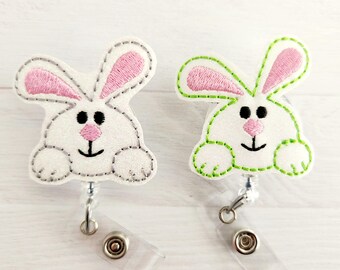 Easter Bunny Feltie  - Nurse Badge Reel - Xray Badge Clip - INTERCHANGEABLE - Retractable ID Holder - Pediatric- Teacher Lanyard Gift- Cute