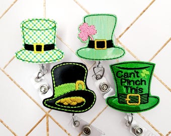 Top Hat St. Patrick's Day Glitter Feltie - Nurse Badge Reel - INTERCHANGEABLE Teacher Badge Clip - Doctor - Retractable ID Holder - Rad Tech