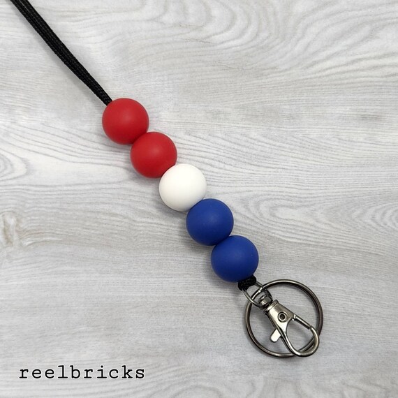 4th of July Silicone Beaded Lanyard Patriotic ID Badge Holder