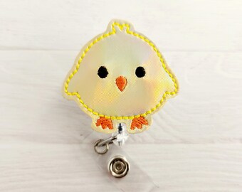 Holographic Easter Chick Feltie - Nurse Badge Reel - Xray Tech Badge Clip - INTERCHANGEABLE - Retractable ID - Teacher Gift - Baby Chick