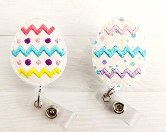 Easter Egg Glitter Holiday Feltie Badge Reel - Pastel - Medical - INTERCHANGEABLE Doctor Retractable ID Pediatric Tech Teacher Nurse