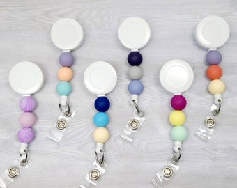 PERSONALIZED Silicone Beaded Badge Reel - Decorative Colorful Nurse Badge Clip - Retractable Badge Reel Teacher Doctor Medical Silicone Bead