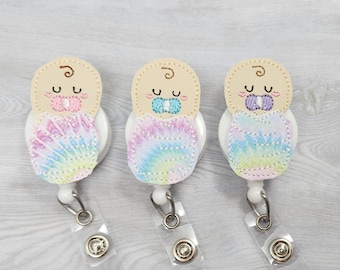 Sleeping Baby Badge Reel INTERCHANGEABLE Labor and Delivery Nurse Swaddled Newborn Retractable ID Tech Nurse Assistant Obstetrics Gynecology