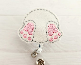 Pink Bunny Butt - Nurse Badge Reel - Easter Feltie- Spring-  - INTERCHANGEABLE - ID Holder- Badge Clip - Xray Tech - Teacher Gift