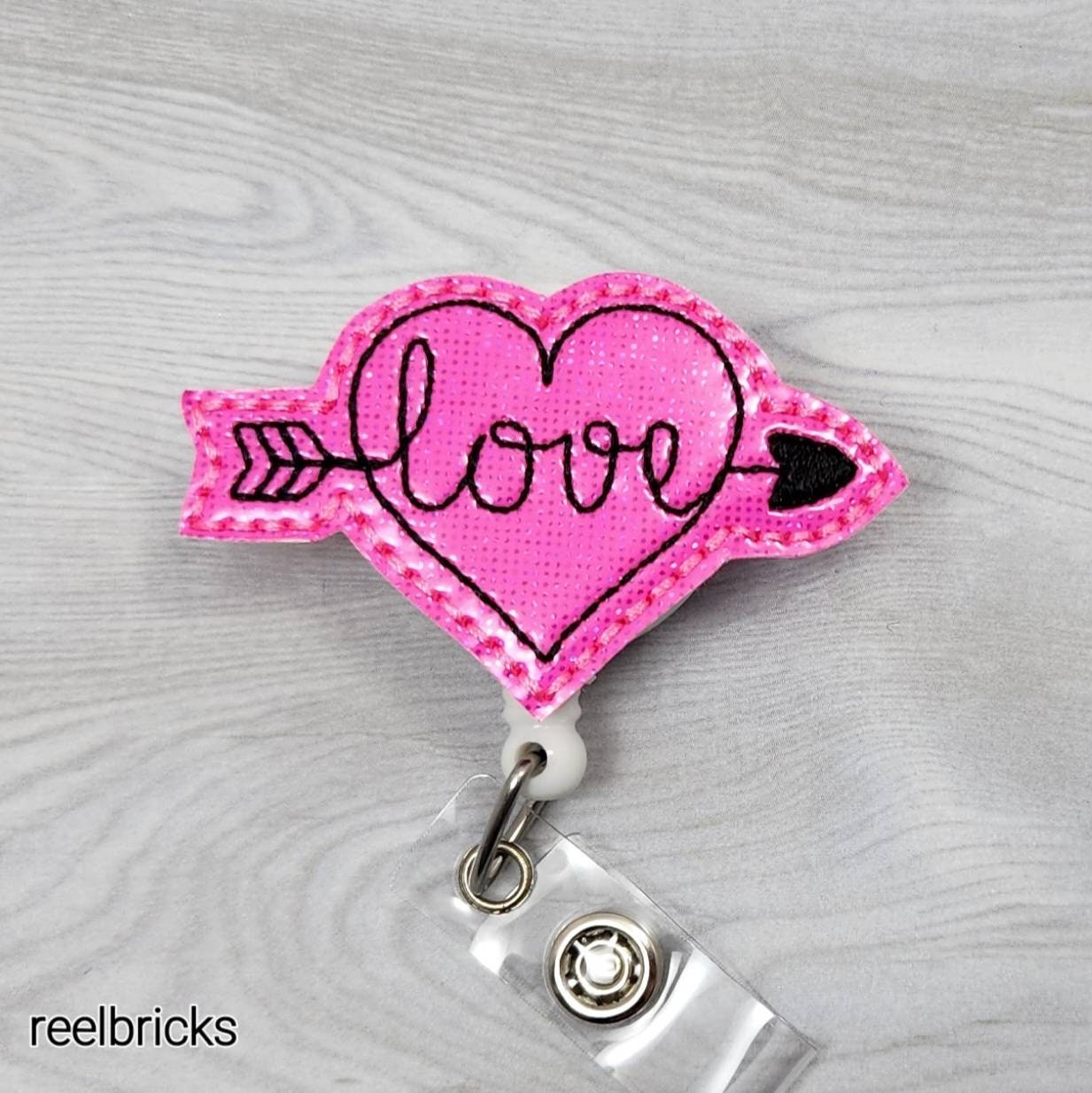 Pink Valentine's Love Arrow Nurse Badge Reel INTERCHANGEABLE Vday Nurse Badge  Reel Embellishment Retractable ID Holder Heart Badge Clip 