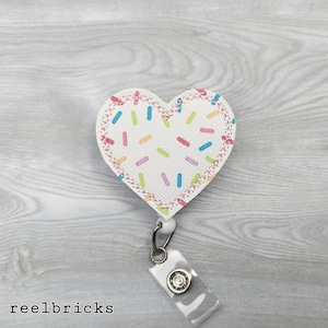 Birthday Sprinkle Heart Badge Reel INTERCHANGEABLE Nurse Badge Reel Doctor Retractable ID Holder Pediatric Nurse Feltie Clip Xray Tech