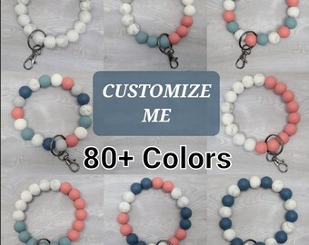 Custom Silicone Beaded Wristlet - Bangle Keychain - Key Ring Bracelet - Minimalist - Lobster Clasp Jewelry- Gift for Her - Teacher