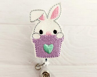 Easter Bunny Basket - Nurse Badge Reel - Xray Badge Clip - INTERCHANGEABLE - Retractable ID Holder - Pediatric Tech - Spring Teacher Lanyard