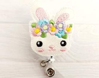 Easter Bunny Feltie  - Nurse Badge Reel - Xray Badge Clip - INTERCHANGEABLE - Retractable ID Holder - Pediatric- Teacher Lanyard Gift- Cute
