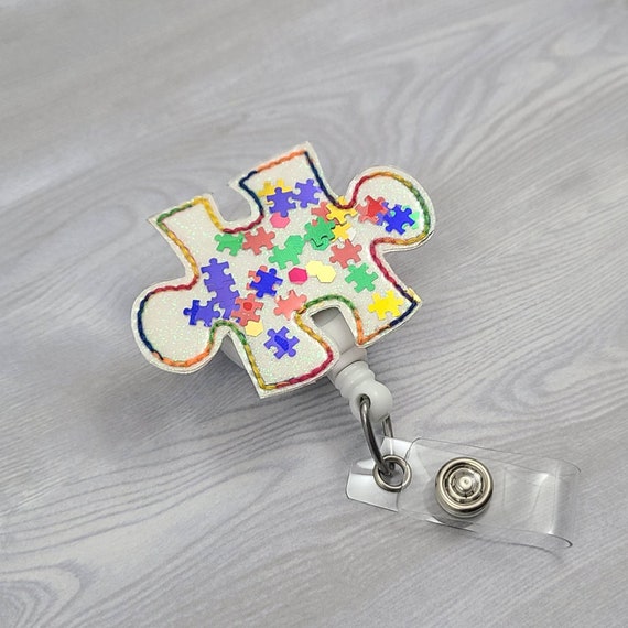 Autism Awareness Badge Reel Pediatric Nurse Glitter Feltie Interchangeable Retractable ID Holder Badge Doctor Medical Fight Puzzle