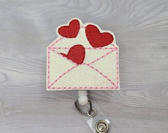 Love Letter Valentine Feltie Badge Reel Glitter Embellishment  INTERCHANGEABLE Doctor Retractable ID Radiologist Teacher Tech Nurse Holiday
