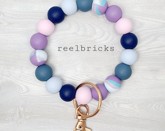 ANDE Silicone Beaded Wristlet - Bangle Keychain - Key Ring Bracelet - Bridesmaid Gift Minimalist Jewelry- Purple - Lobster Clasp - Teacher
