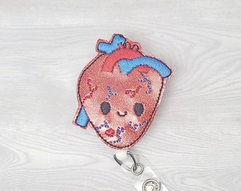 Heart Feltie Nurse Glitter Organ Feltie Cardiac Nurse Badge Reel INTERCHANGEABLE Doctor Retractable ID Pediatric Doctor Medical Feltie