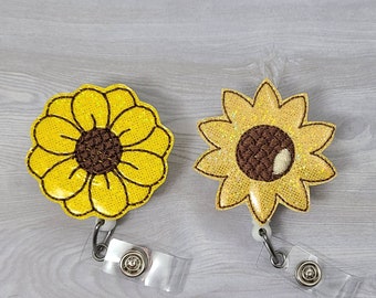 Sunflower Nurse Badge Reel Feltie INTERCHANGEABLE Doctor Retractable ID Pediatric X-Ray Tech Respiratory Teacher Lanyard Spring Bloom Clip