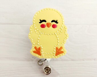 Happy Easter Chick Feltie - Nurse Badge Reel - Xray Tech Badge Clip - INTERCHANGEABLE - Retractable ID - Teacher Gift - Baby Hair Clip