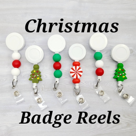 CHRISTMAS Silicone Beaded Nurse Badge Reels Peppermint Christmas Tree  Interchangeable Decorative Retractable Badge Festive Holiday Spirit 