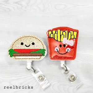 Hamburger & French Fries - Nurse Badge Reel - Feltie  INTERCHANGEABLE - Retractable ID Pediatric Nurse - Xray Tech - Doctor - Student Nurse