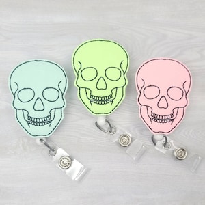 Skull GLOW in the Dark Badge Reel Embellishment  INTERCHANGEABLE Retractable ID Xray Technologist Nurse Radiologist Skeleton Anatomy Medical