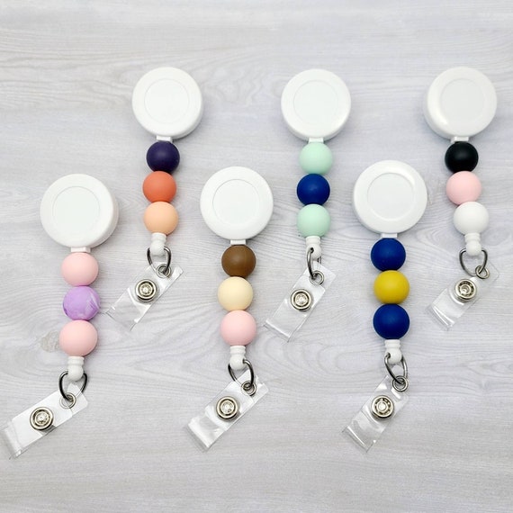 Personalized Silicone Beaded Badge Reel - Decorative Colorful Nurse Badge Clip - Retractable Badge Reel Teacher Doctor Medical Silicone Bead