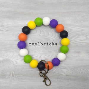 HALLOWEEN Silicone Beaded Wristlet - Bangle Keychain - Key Ring Bracelet - Minimalist Jewelry- Lobster Clasp - Gift for Her - Teacher