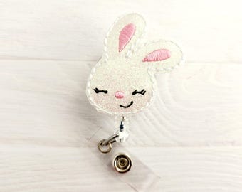 Easter Bunny Feltie  - Nurse Badge Reel - Xray Badge Clip - INTERCHANGEABLE - Retractable ID Holder - Pediatric- Teacher Lanyard Gift- Cute