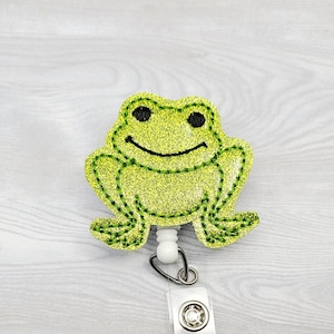 Frog Feltie Badge Reel Glitter Frog INTERCHANGEABLE Happy Animal Nurse Badge Reel Doctor Retractable ID Pediatric Medical Tech Badge Clip