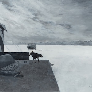 ART PRINT - Dog Peeing at the Utah Bonneville Salt Flats PRINT &quot;The Spirit of America&quot; 11x14