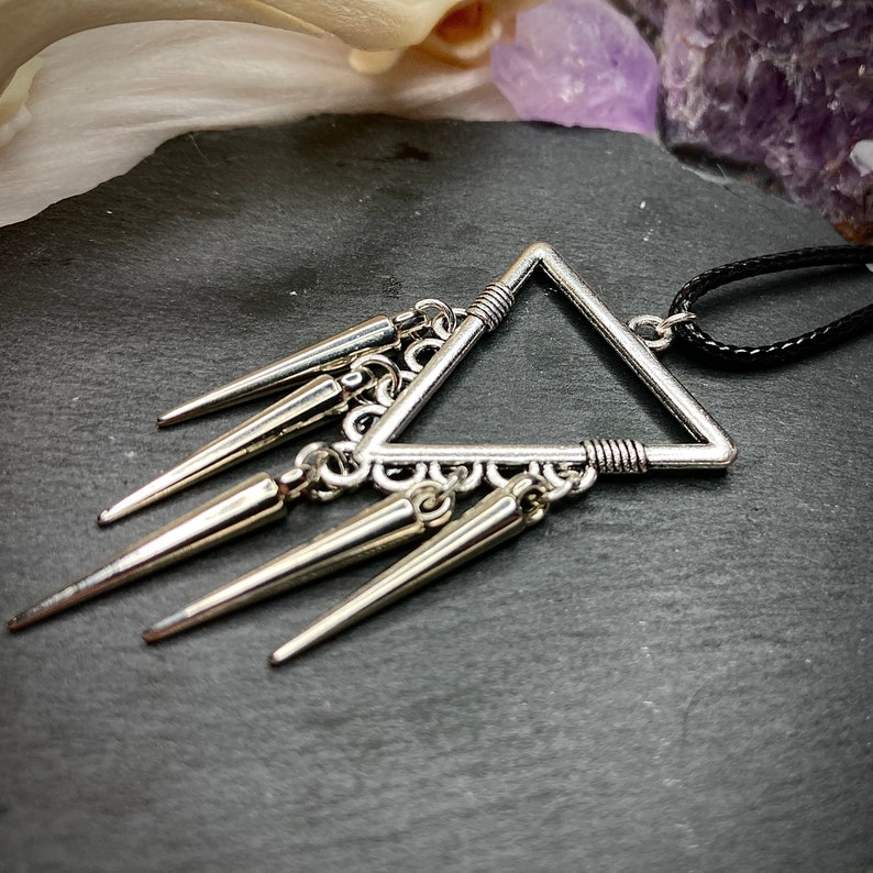 Spike studded geometrical triangle necklace choker boho gypsy glam rock choker on leather vegan rope