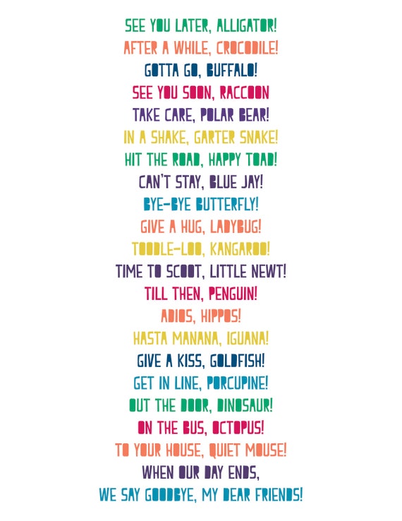 Goodbye Rhyme Print Etsy