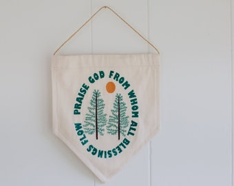 Praise God From Whom All Blessings Flow Doxology Embroidered Wall Hanging Pendant Home Decor Handmade Gift