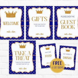 Prince Baby Shower Table Signs, Royal Blue and Gold Table Sign, 6 Printable Birthday Table Signs, Printable Prince Table Sign, Party Sign 28