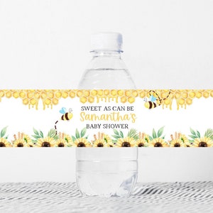 Editable Bee Water Bottle Label Baby Shower, Honey Bee Baby Shower Label, Sunflower Bee Bottle Label, Printable Honeycomb Labels 0137