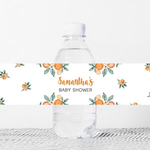 Editable A Little Cutie is on way Baby Shower Water Bottle Label, Clementine Orange Gender Neutral Baby Shower Bottle Label, Printable 0171