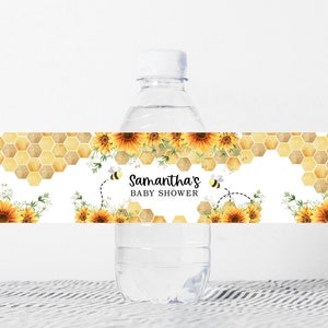 Editable Bee Baby Shower Water Bottle Labels, Baby Bee Bottle Labels, Gender Neutral Bee Themed Shower Water Bottle Stickers, Printable 0161