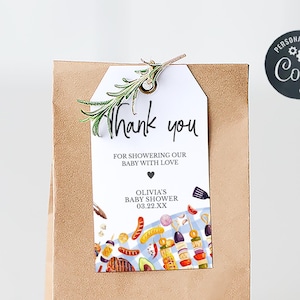 Editable Baby-Q Baby Shower Favor Tag, Blue Gingham Backyard BBQ Baby Shower Gift Tags, Neutral Couples Picnic Baby Shower Thank You, 01052