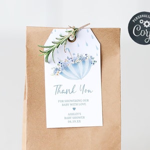 Editable April Showers Baby Shower Favor Tag, Bring May Flowers Umbrella Baby Shower Gift Tag, Baby in Bloom Spring Thank You Tags, 01004