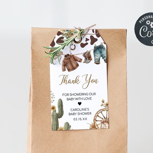 Editable A Little Cowboy Baby Shower Favor Tag, Cowboy Baby Clothes Rodeo Baby Shower Gift Tags, Wild West Western Baby Shower Tag, 01039