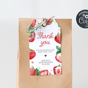 Editable Berry Sweet Baby Shower Favor Tag, Strawberry Baby Shower Thank You Tag, Girl Berry Baby Shower Tag, Blush Berry Sweet Tags, 01013