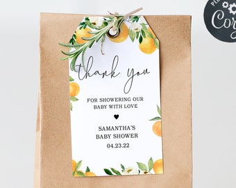 A Little Cutie is on the Way Clementine Orange Baby Shower Favor Tag, Editable Gender Neutral Baby Shower Gift Tag, Printable Template 0172