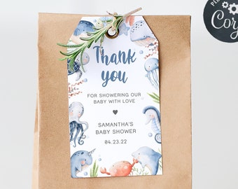 Editable Under the Sea Baby Shower Favor Tags, Ocean Baby Shower Thank you Tags, Nautical Baby Shower Printable Tags, Gender Neutral 0176