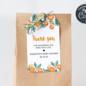 Editable A Little Cutie is on way Baby Shower Favor Tags, Clementine Orange Gender Neutral Baby Shower Gifts Tags, Printable 0171