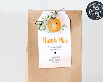 Editable Little Cutie Baby Shower Favor Tags Orange Baby Shower Gift Tag Gender Neutral Clementine Baby Citrus Favor Printable Template 0257